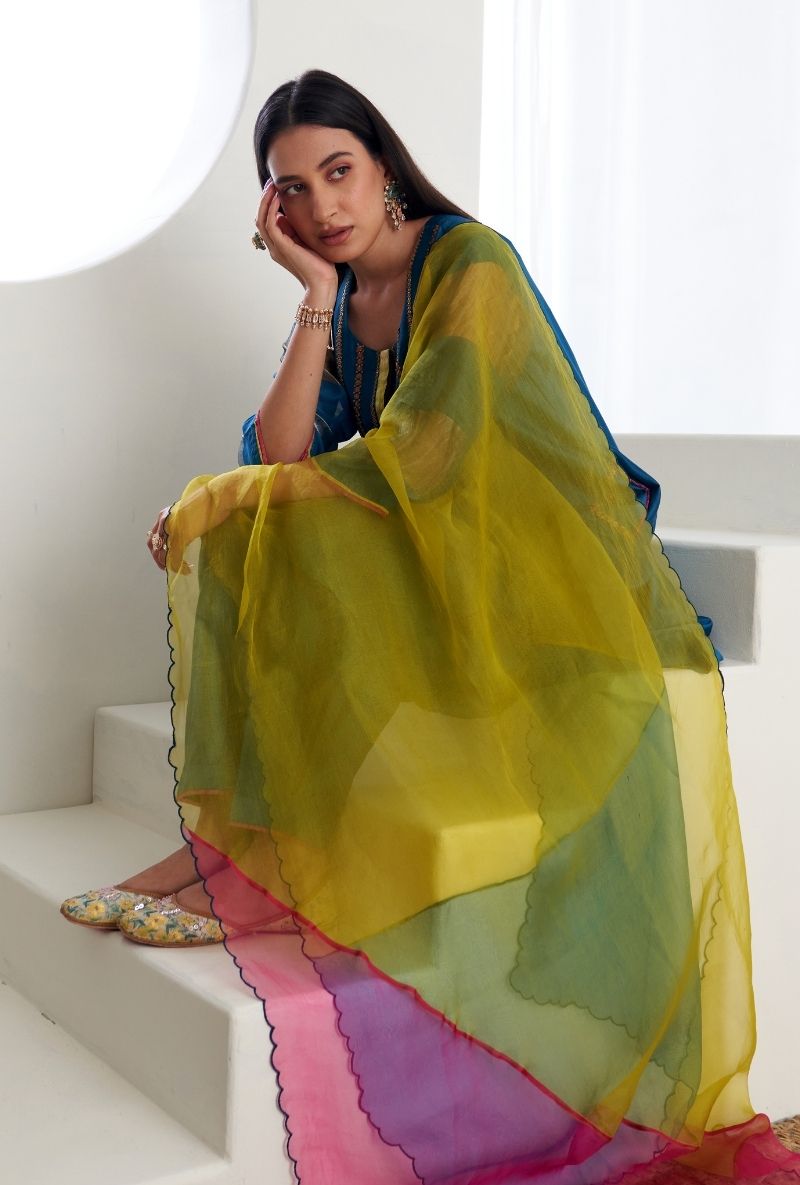 Teal Blue French Knot Sequin Ruhi 2.0 Salwar Set