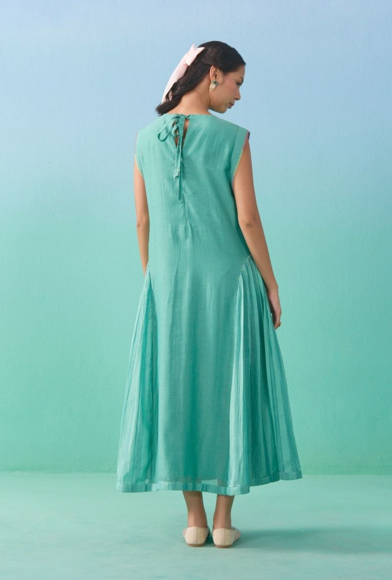 embroidered yoke shift dress Powder Blue Embroidered Yoke Side Pleats Zia Shift Dress XXL