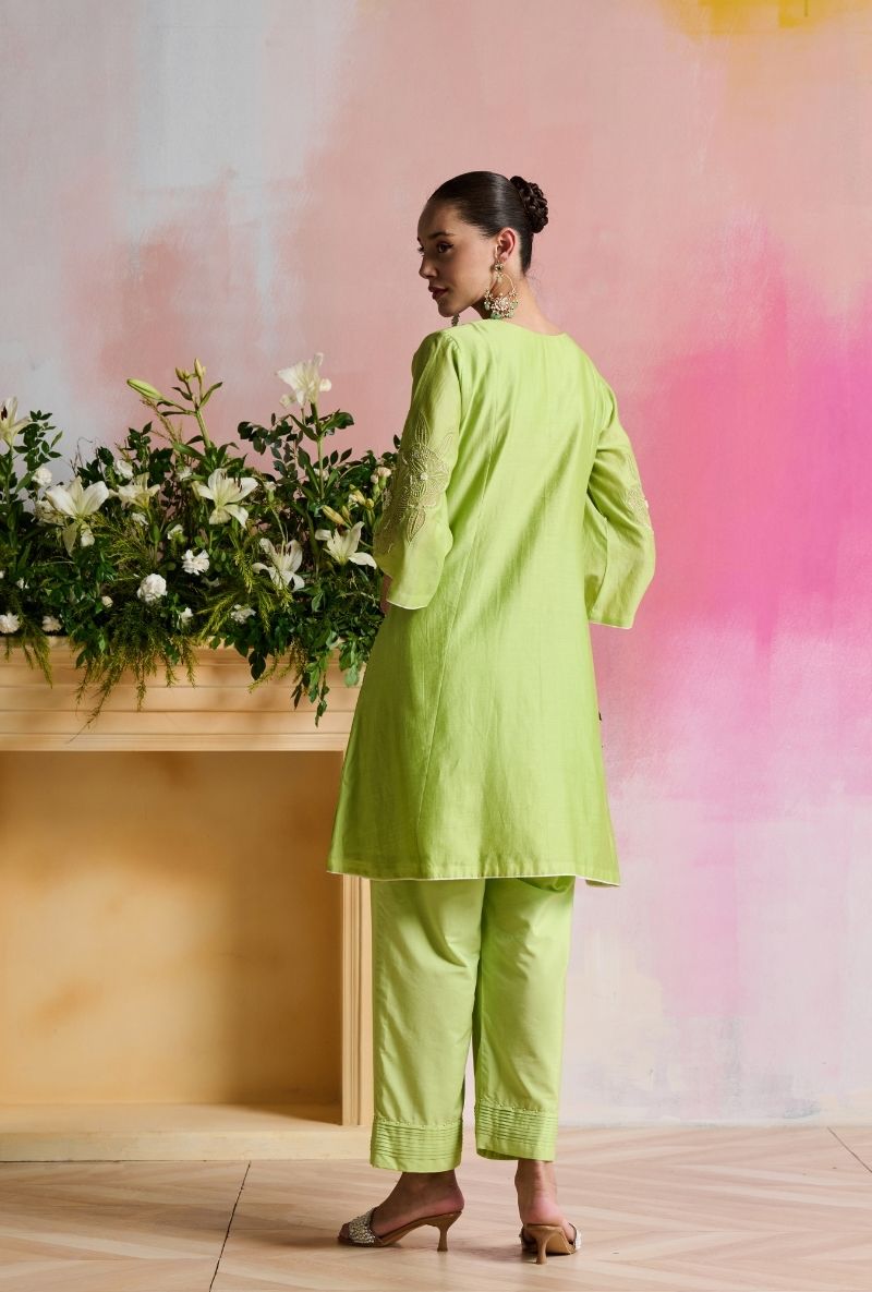Light Green Pintuck Yoke Amara Kurta Set