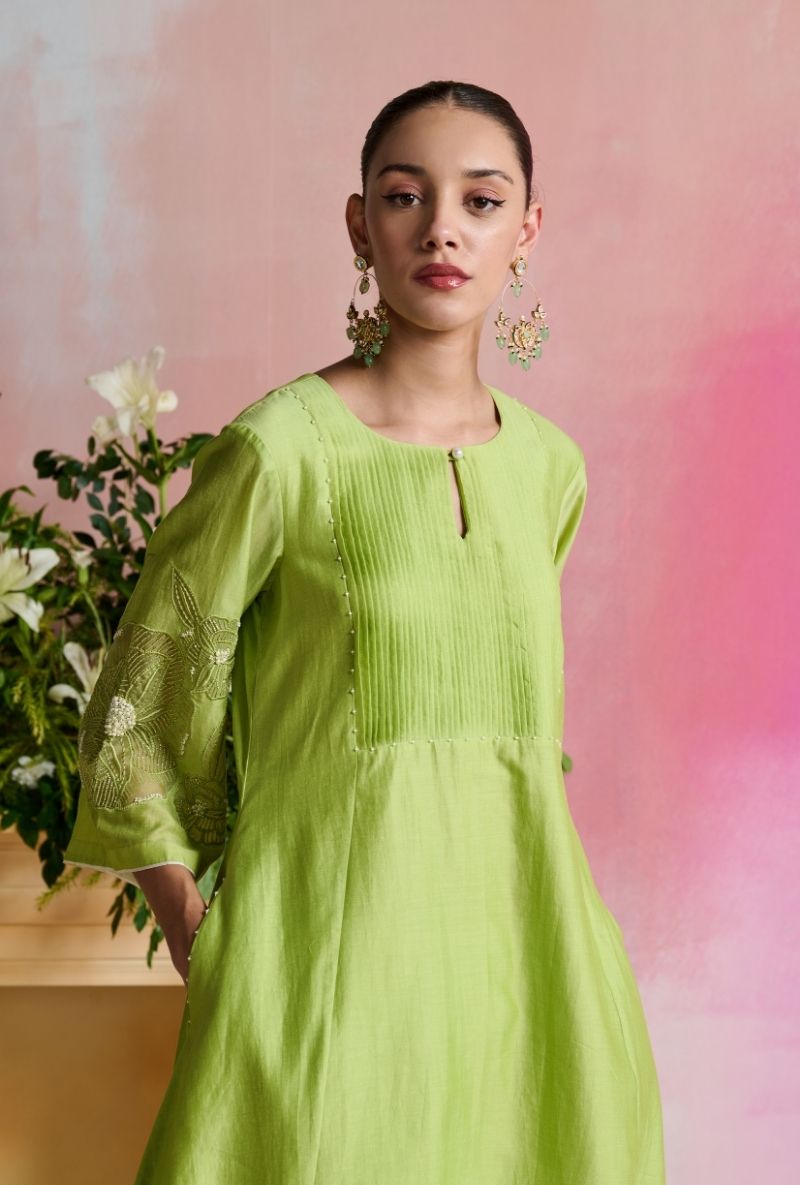 Light Green Pintuck Yoke Amara Kurta Set
