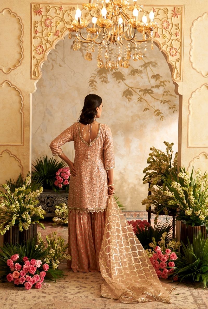 Pink Heavy Sequin Embroidery Rumi Gharara Set