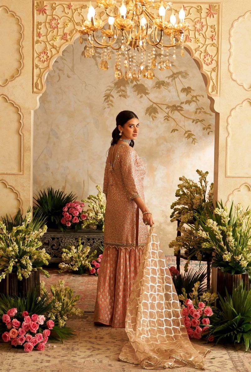 Pink Heavy Sequin Embroidery Rumi Gharara Set