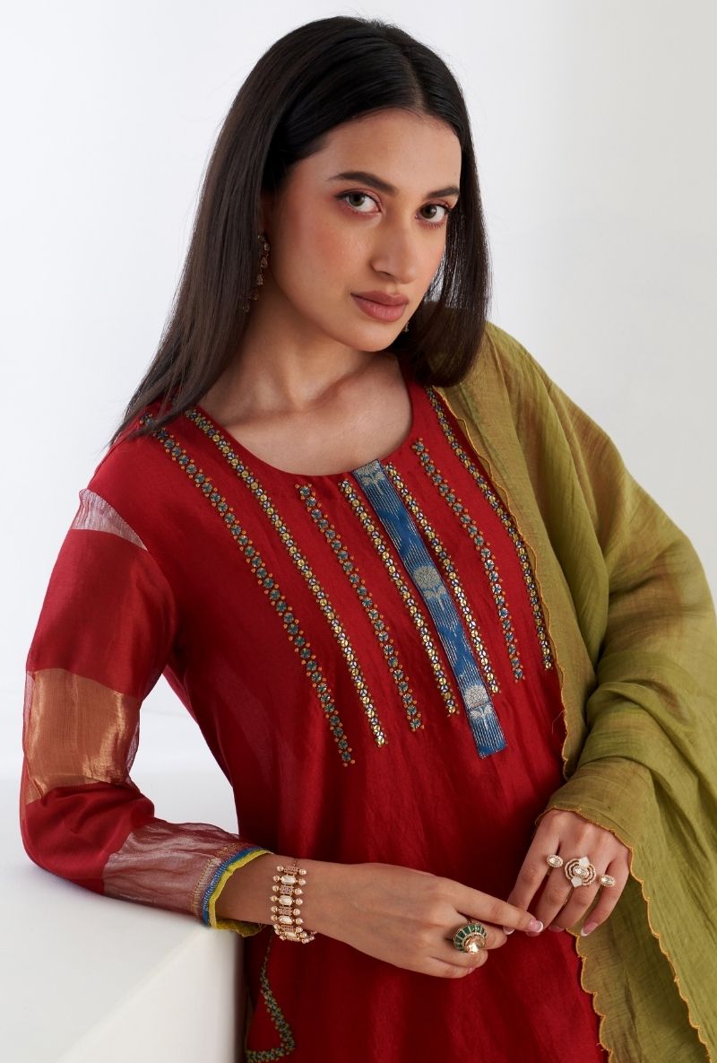 Red French Knot Sequin Ruhi 2.0 Salwar Set