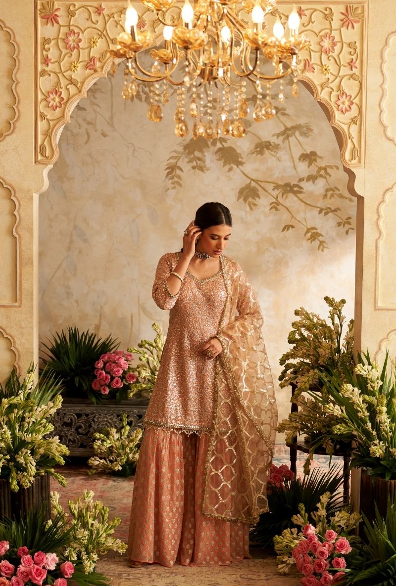 Pink Heavy Sequin Embroidery Rumi Gharara Set