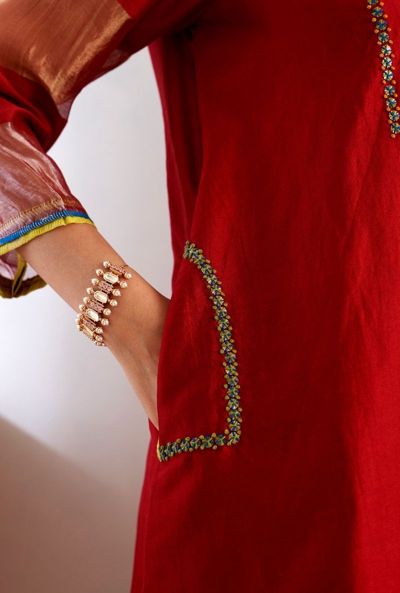 Red French Knot Sequin Ruhi 2.0 Salwar Set