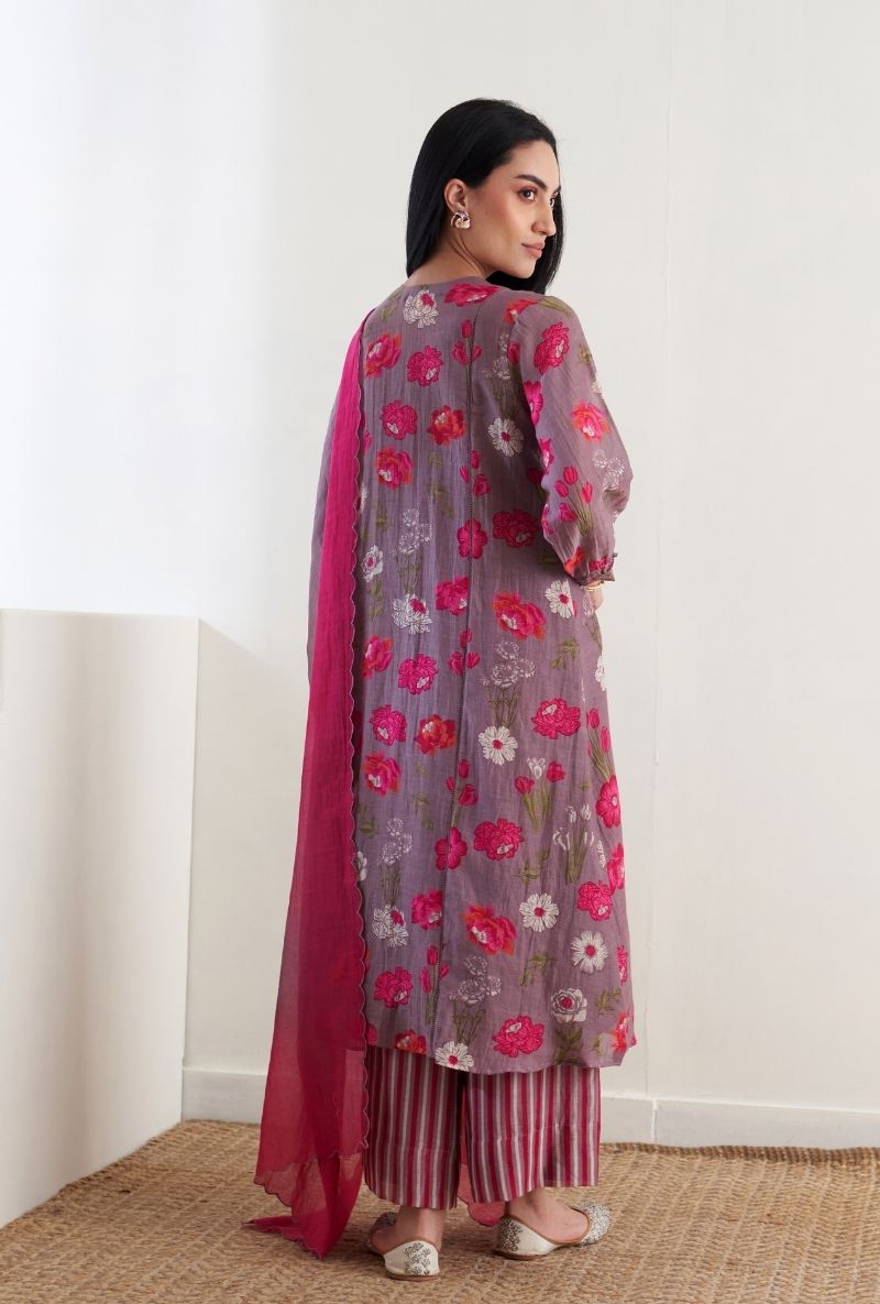 Lilac Floral Print Ruhi 2.0 Kurta Set