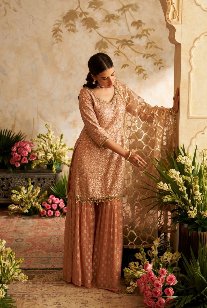 Pink Heavy Sequin Embroidery Rumi Gharara Set