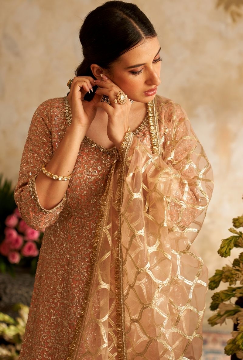 Pink Heavy Sequin Embroidery Rumi Gharara Set
