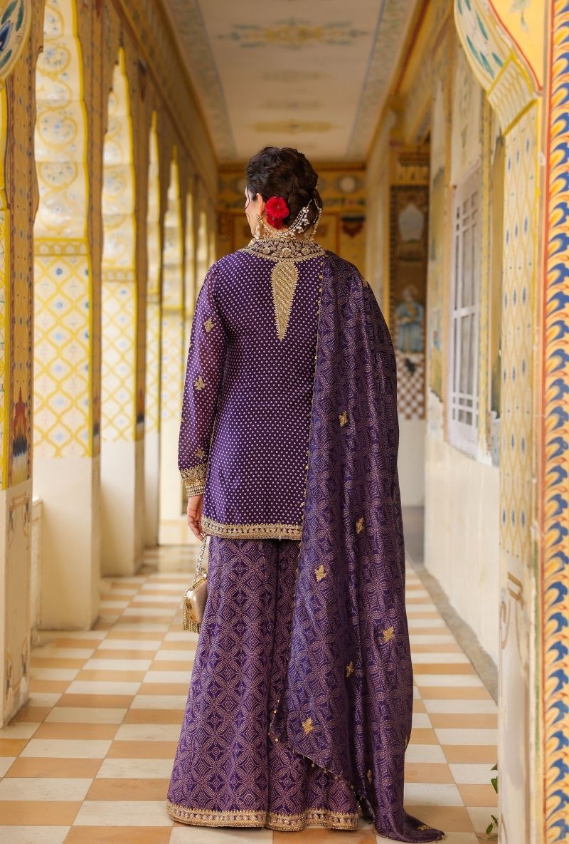 Purple Printed Mehfil Sharara Set