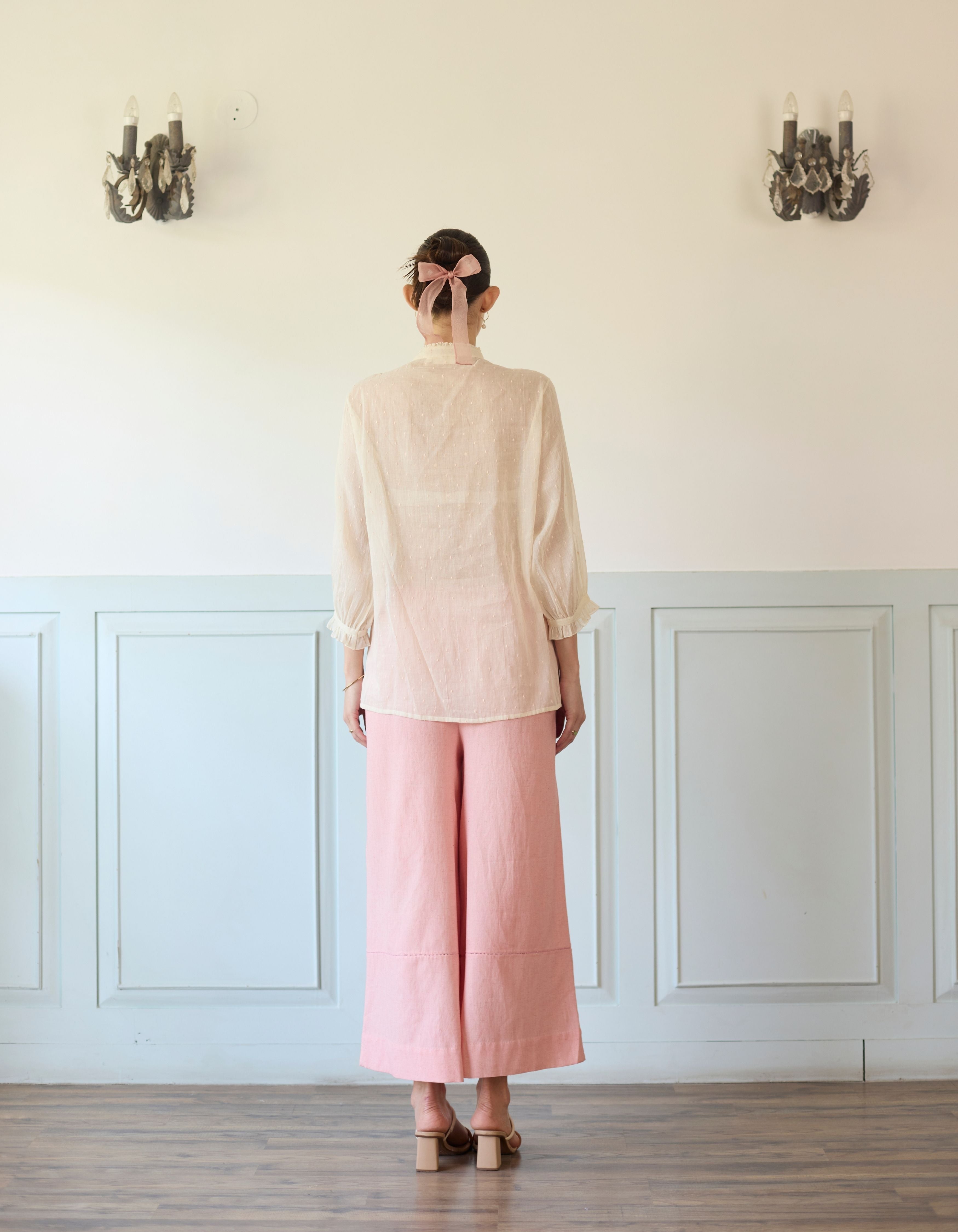 Light Pink Smocked Gilet With Gathered Shirt Amelia Co-Ord Set