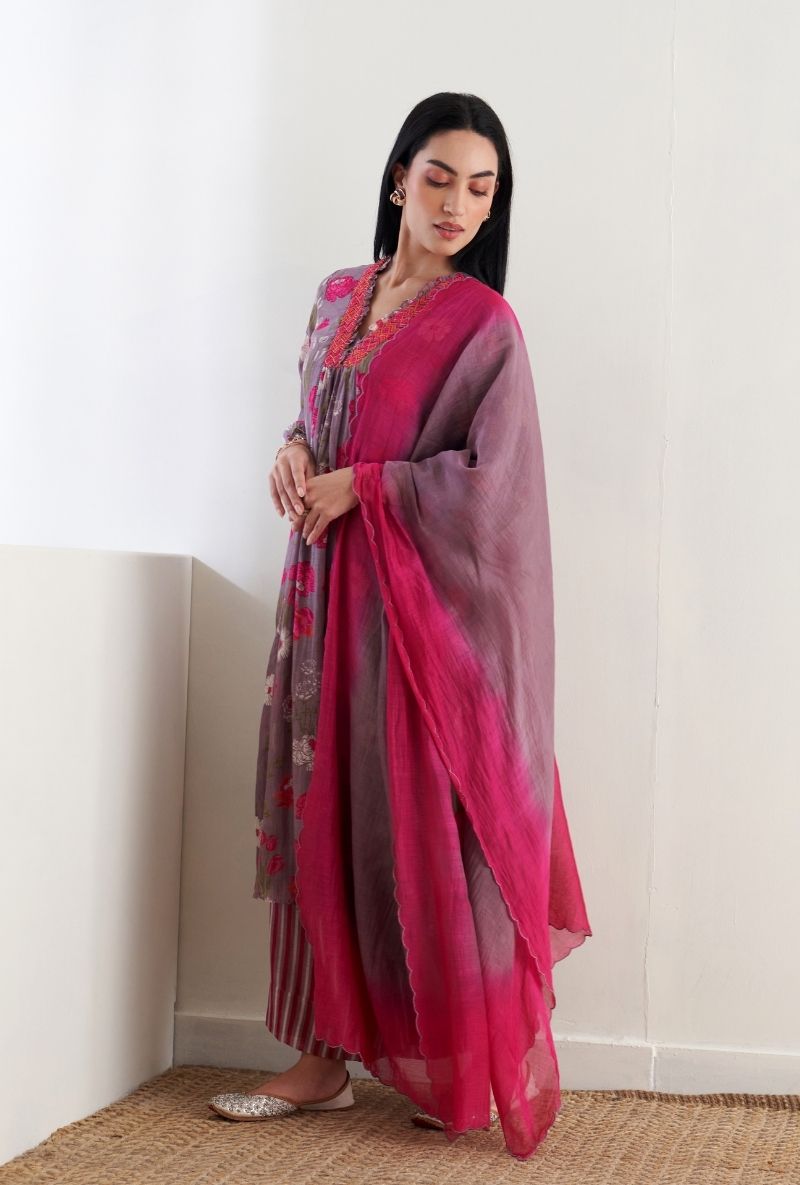Lilac Floral Print Ruhi 2.0 Kurta Set
