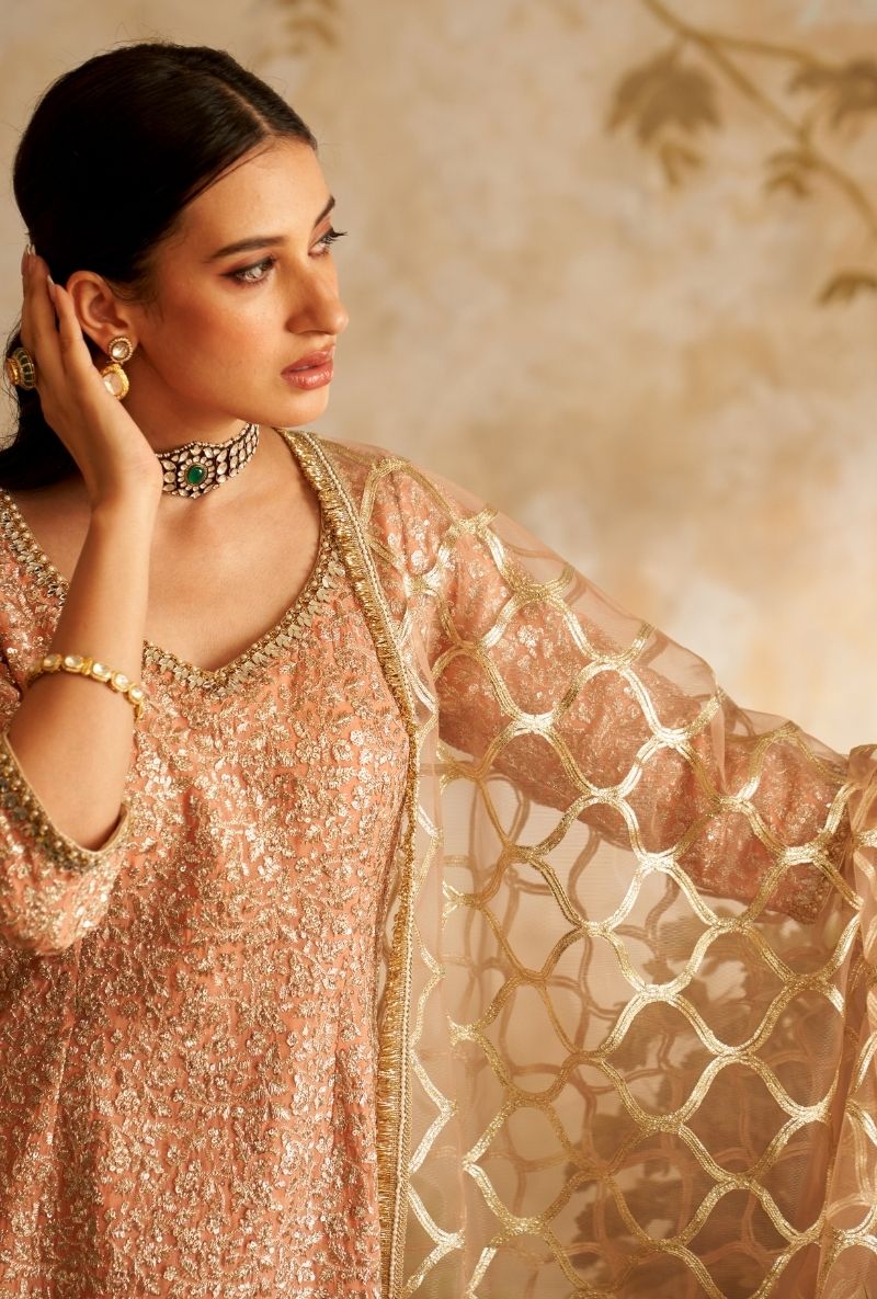 Pink Heavy Sequin Embroidery Rumi Gharara Set