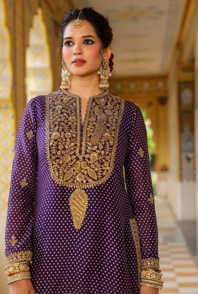 Purple Printed Mehfil Sharara Set
