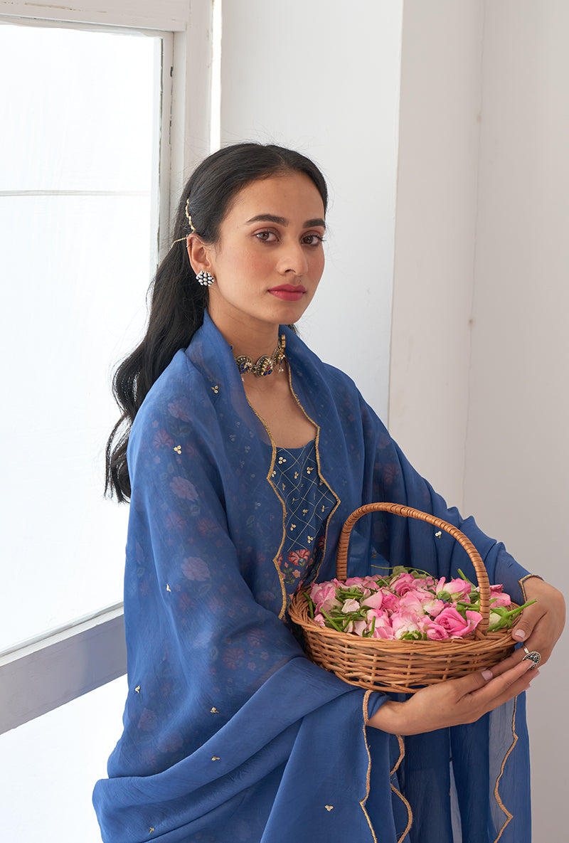 Blue Digitally Printed Iris Anarkali Set