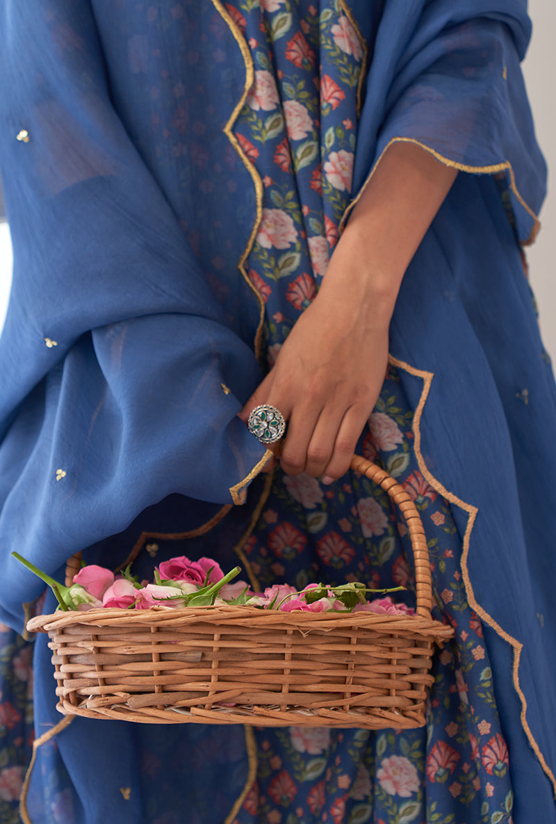 Blue Digitally Printed Iris Anarkali Set