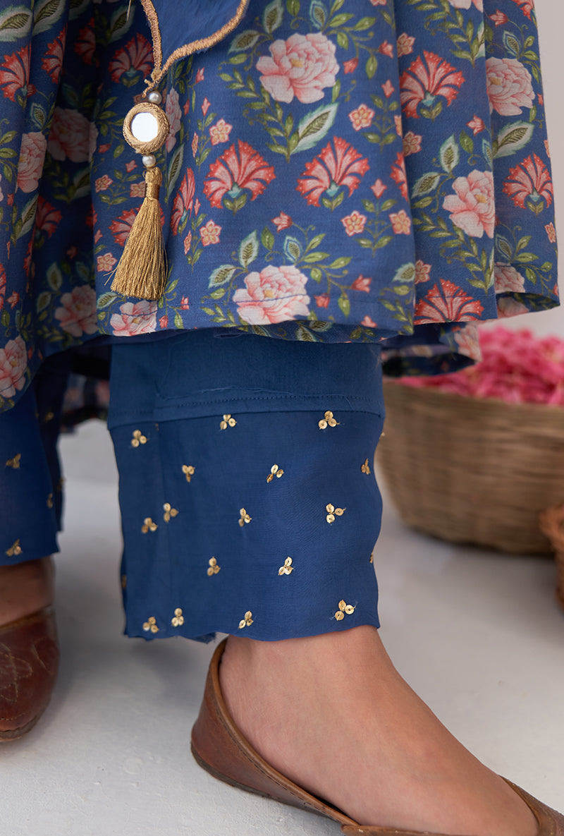 Blue Digitally Printed Iris Anarkali Set