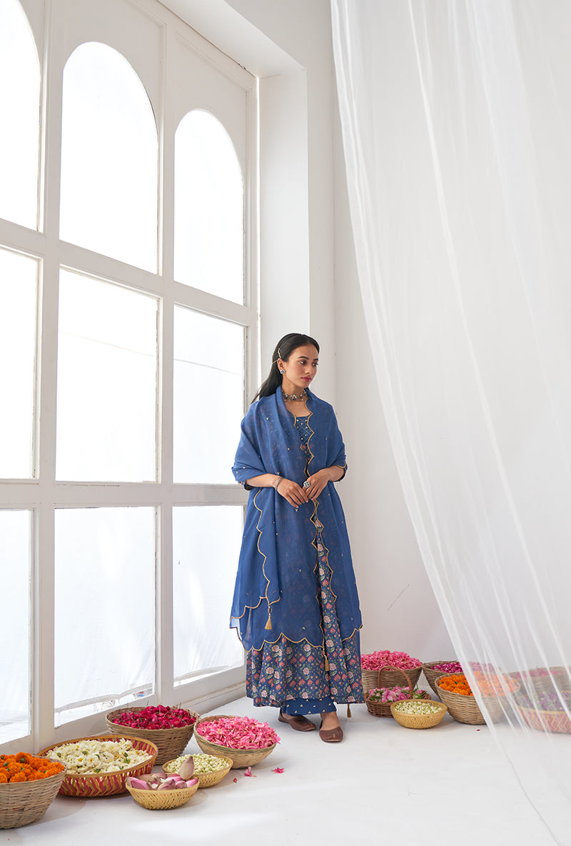 Blue Digitally Printed Iris Anarkali Set