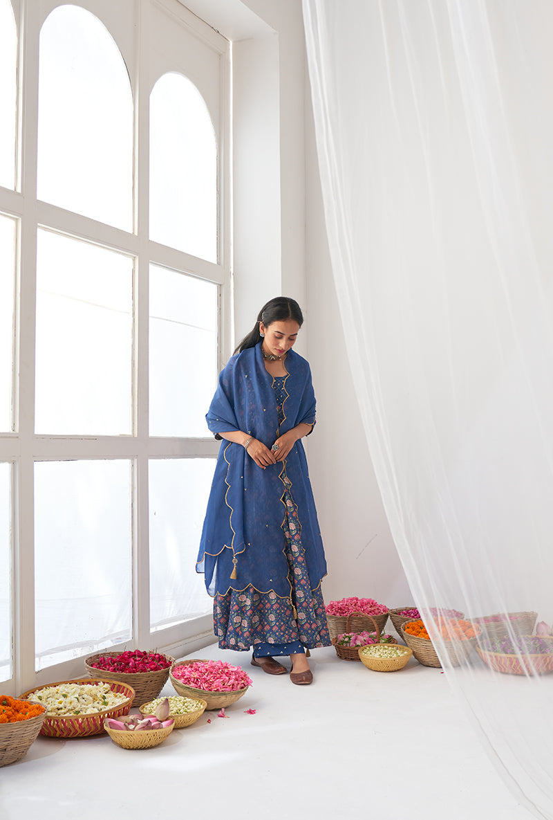 Blue Digitally Printed Iris Anarkali Set