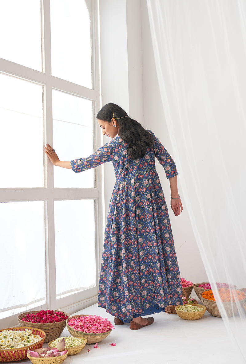 Blue Digitally Printed Iris Anarkali Set