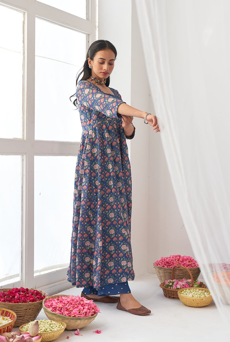 Blue Digitally Printed Iris Anarkali Set