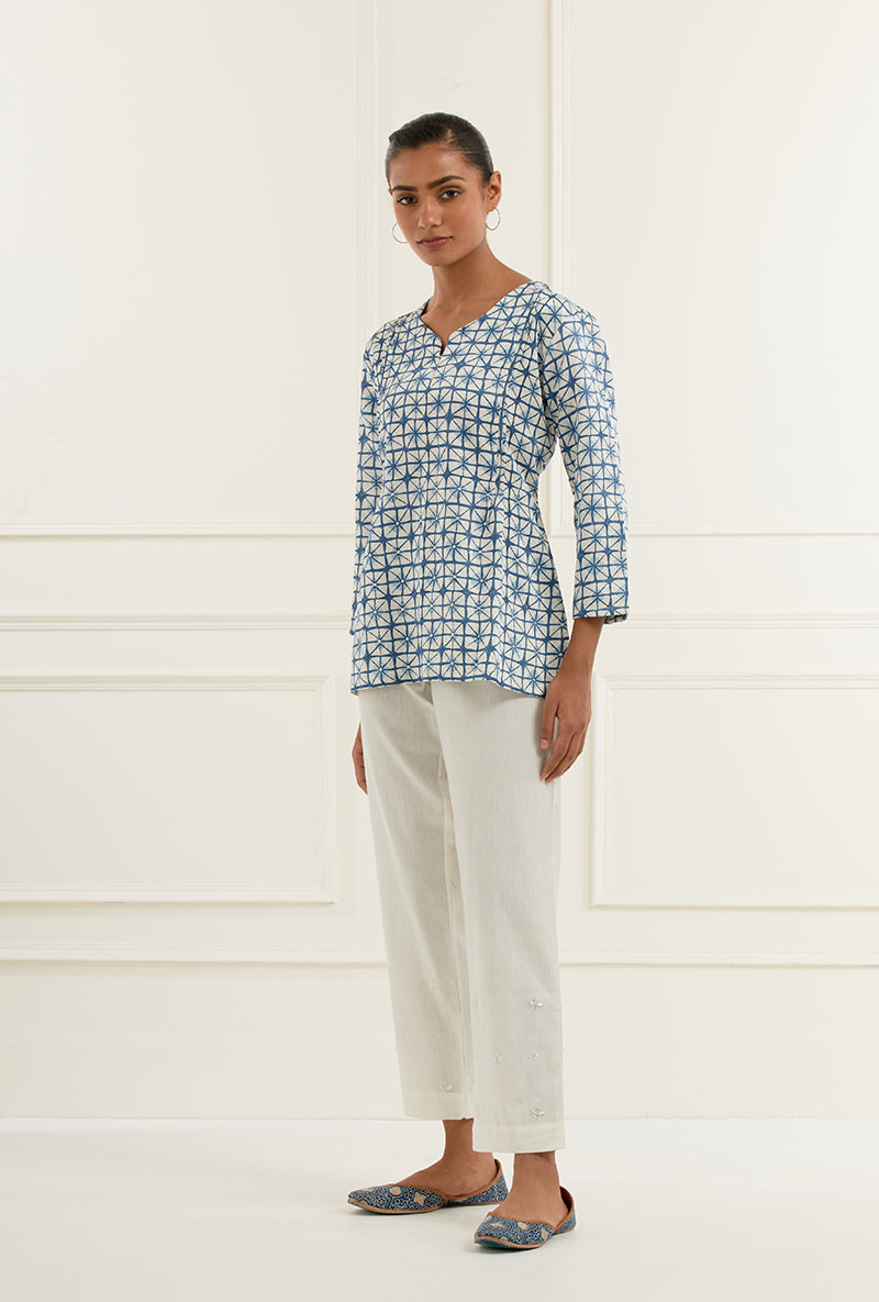 Blue Block Print Sehar Kurti