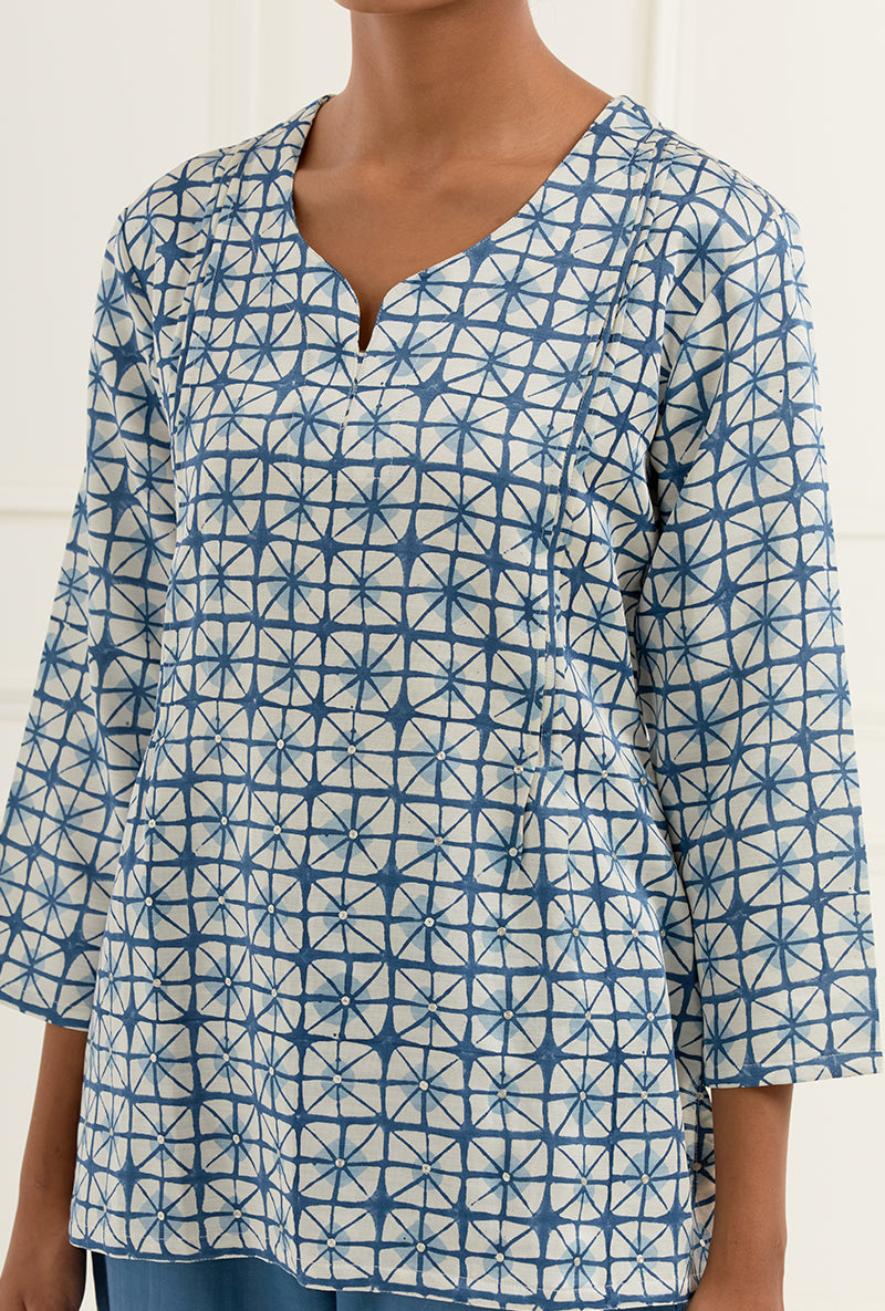 Blue Block Print Sehar Kurti