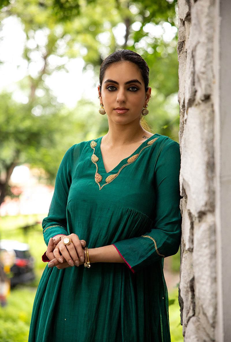 Emerald Green French Knot Work Dor Kurta Set