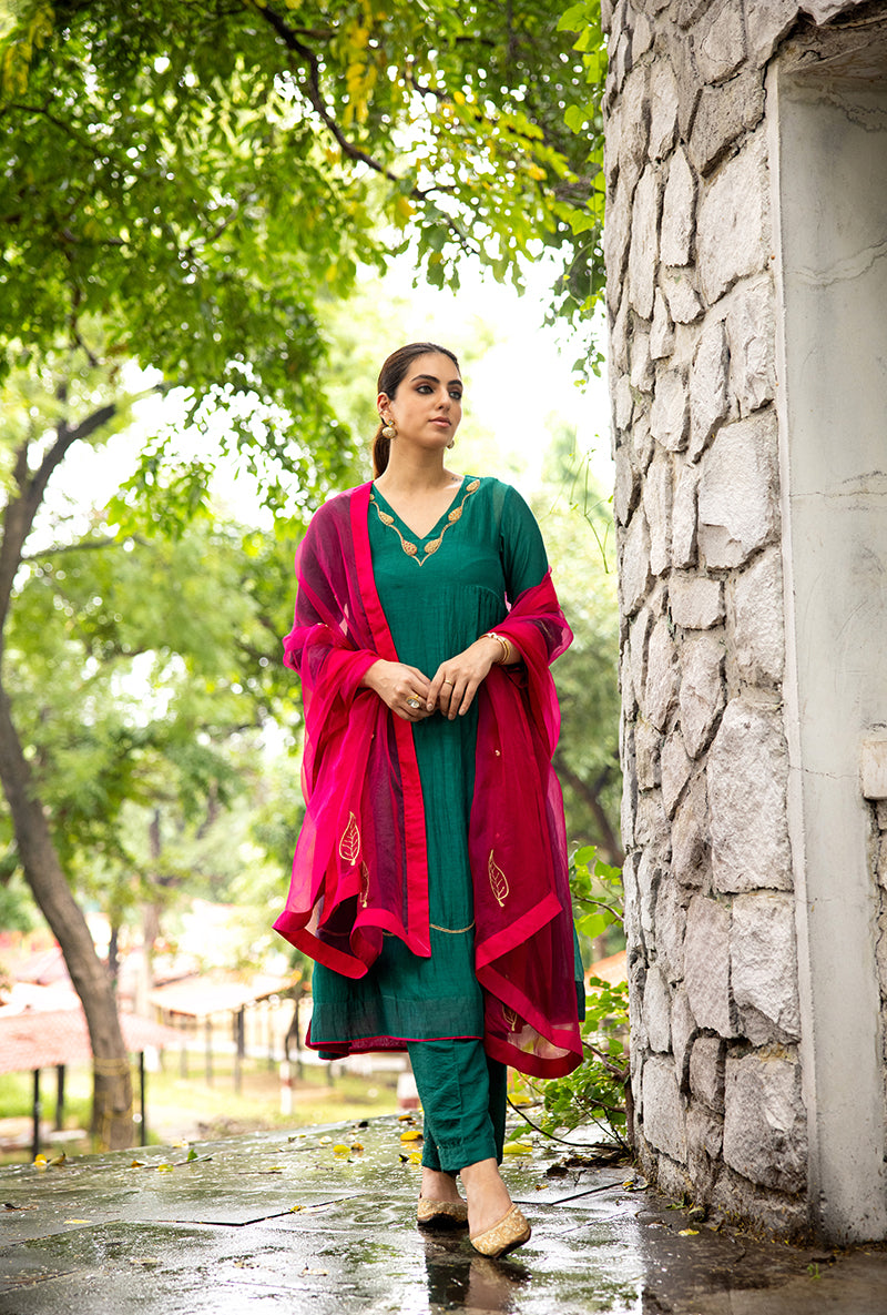 Emerald Green French Knot Work Dor Kurta Set