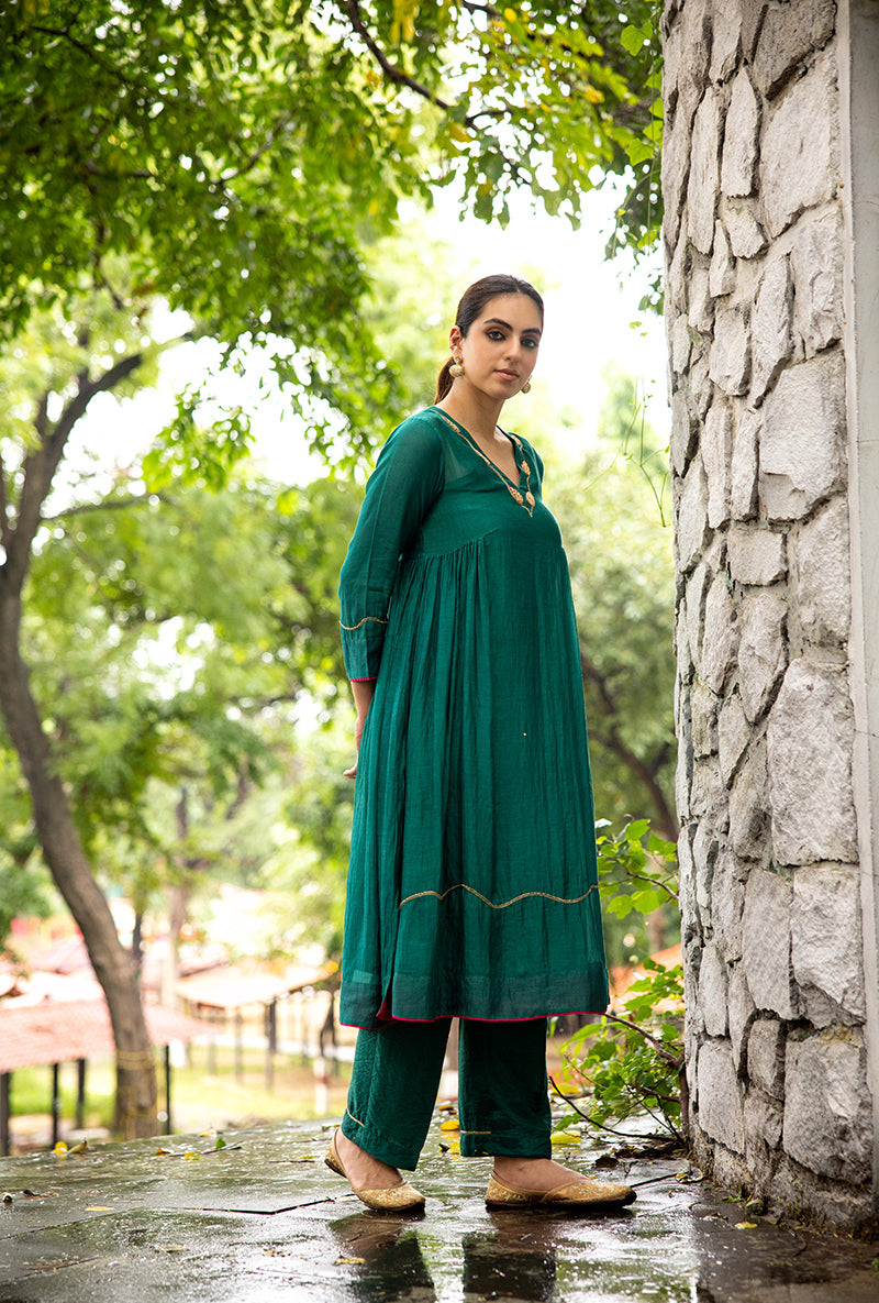 Emerald Green French Knot Work Dor Kurta Set
