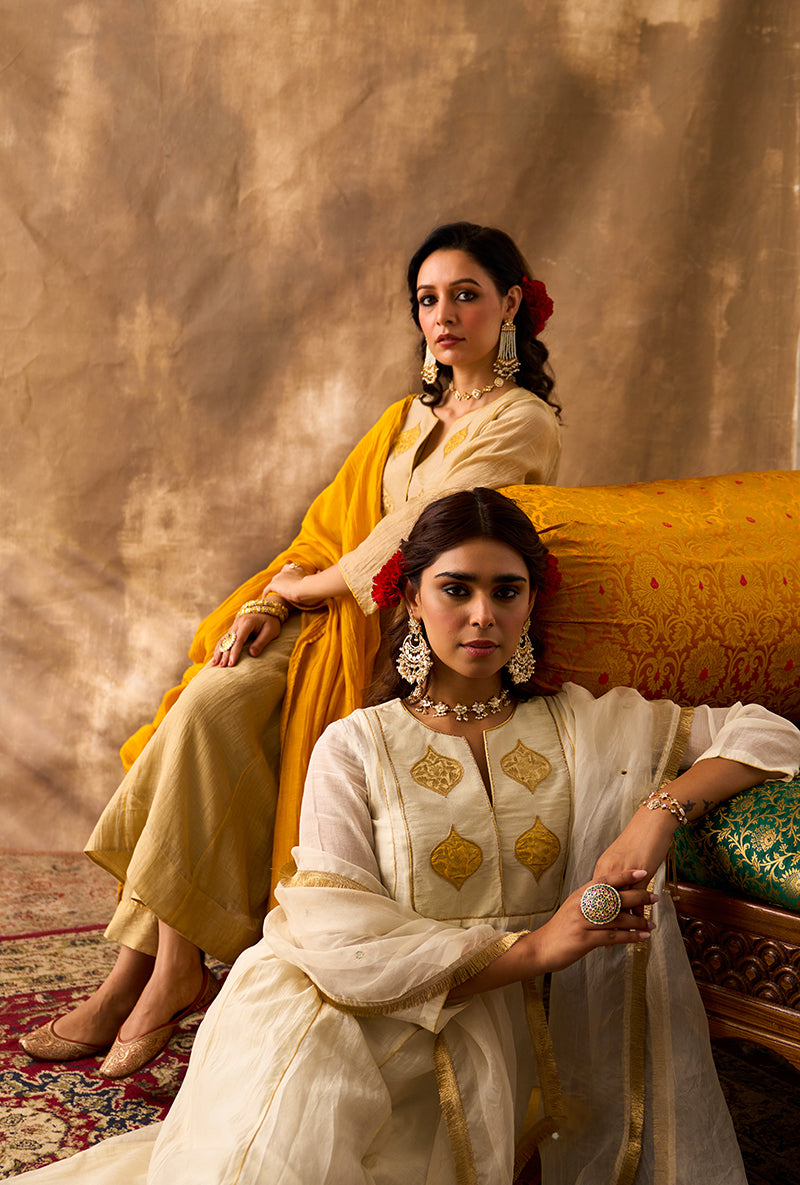 Ivory Brocade Patch Khwaab Anarkali Set