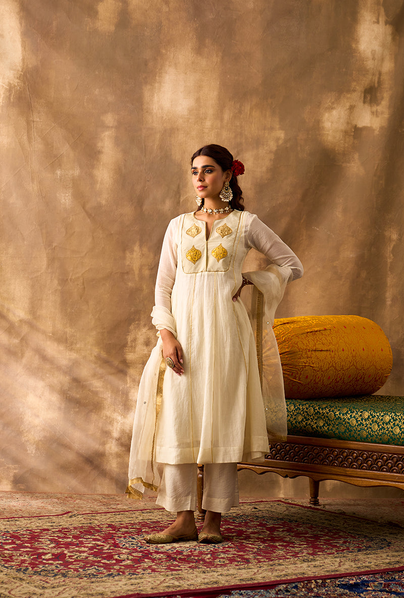 Ivory Brocade Patch Khwaab Anarkali Set