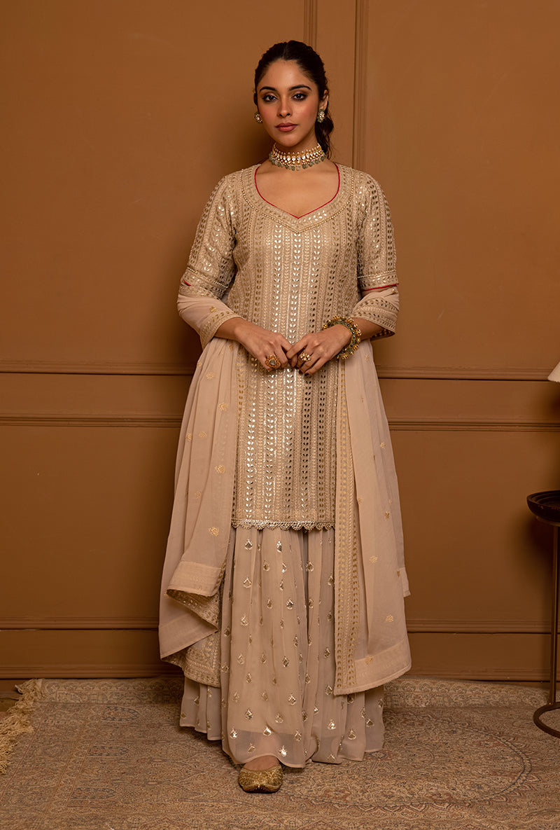 Ivory Leaf Stripe Hoor 2.0 Gharara Set