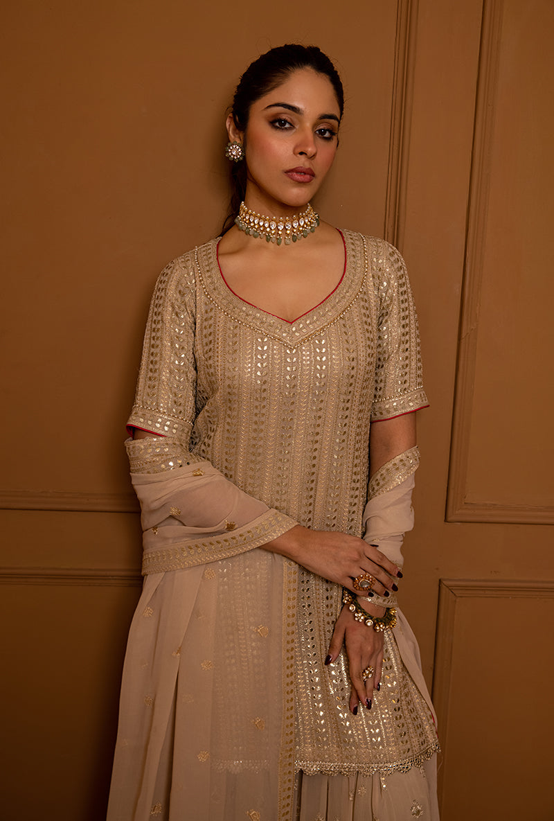 Ivory Leaf Stripe Hoor 2.0 Gharara Set