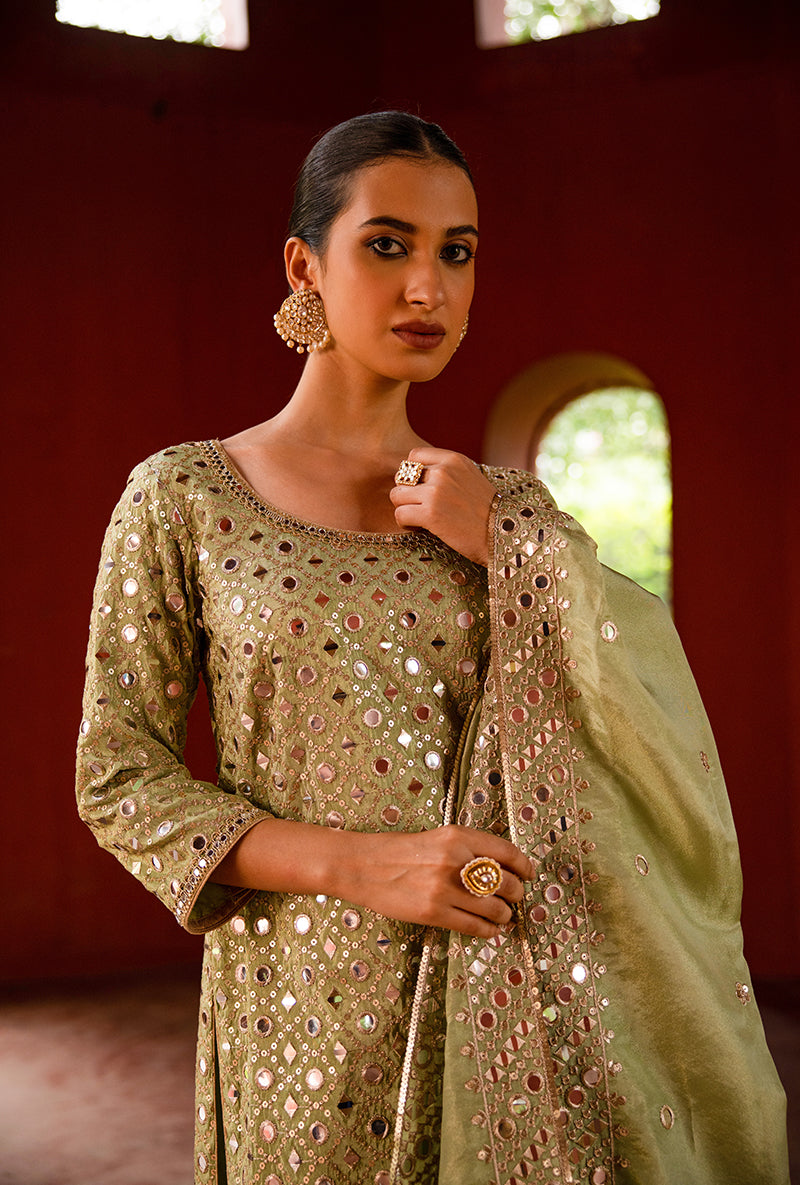 Mint Green Mirror Hoor 3.0 Gharara Set