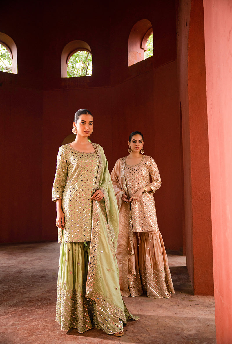 Mint Green Mirror Hoor 3.0 Gharara Set