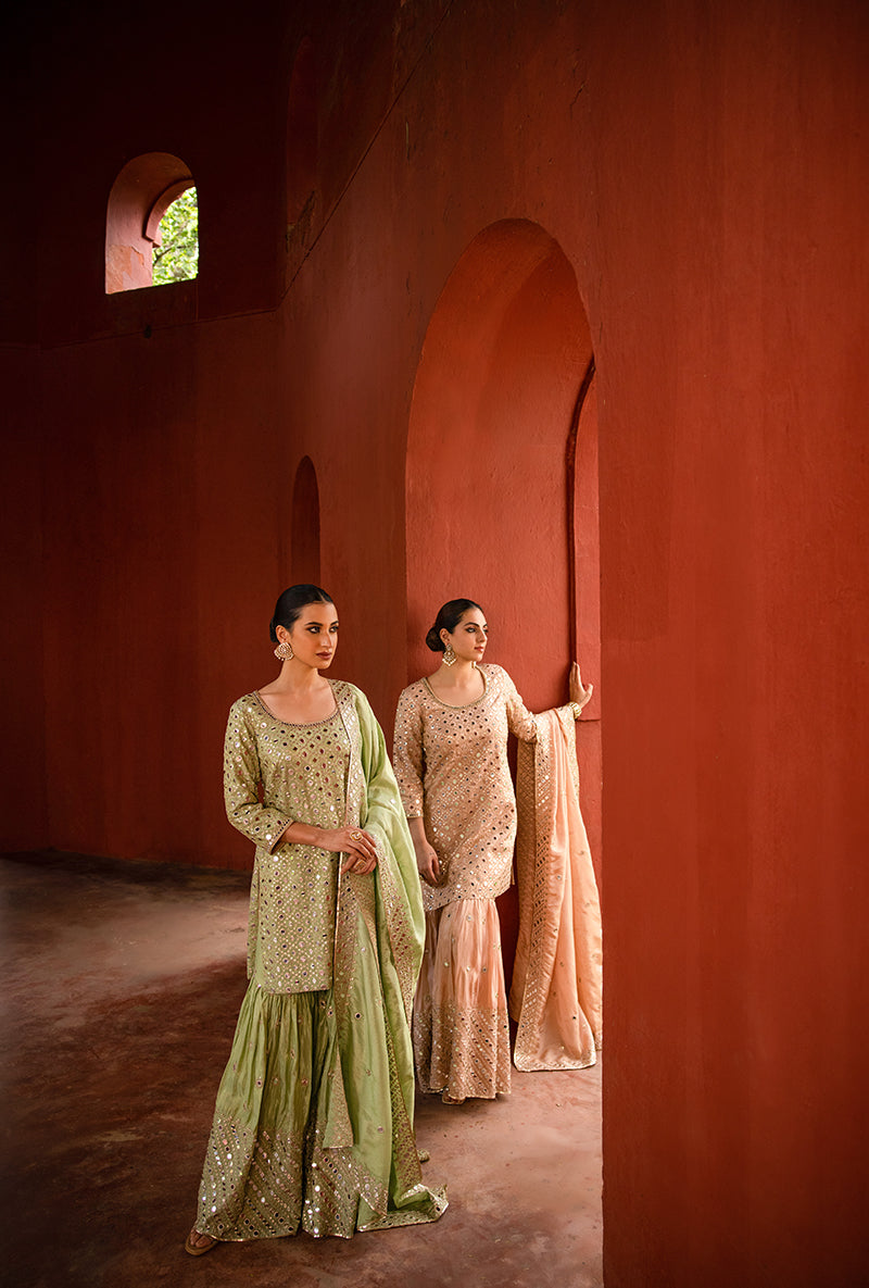 Mint Green Mirror Hoor 3.0 Gharara Set