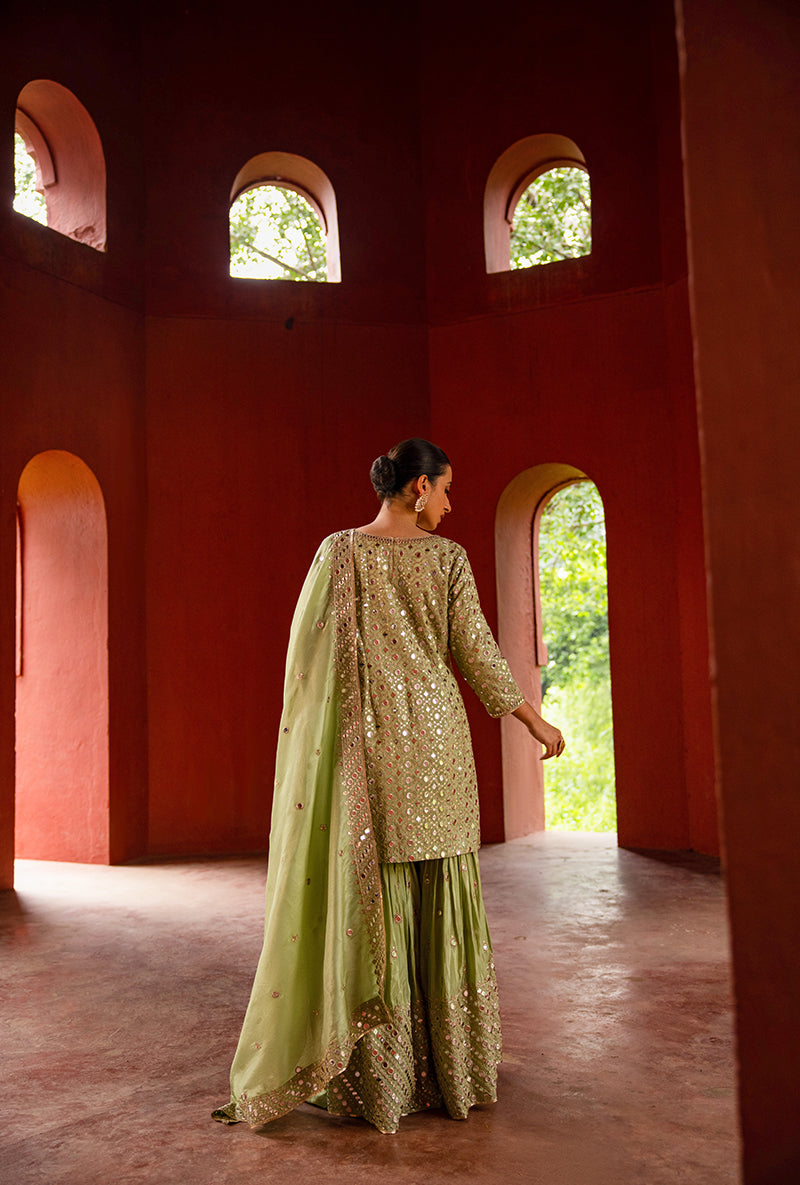 Mint Green Mirror Hoor 3.0 Gharara Set