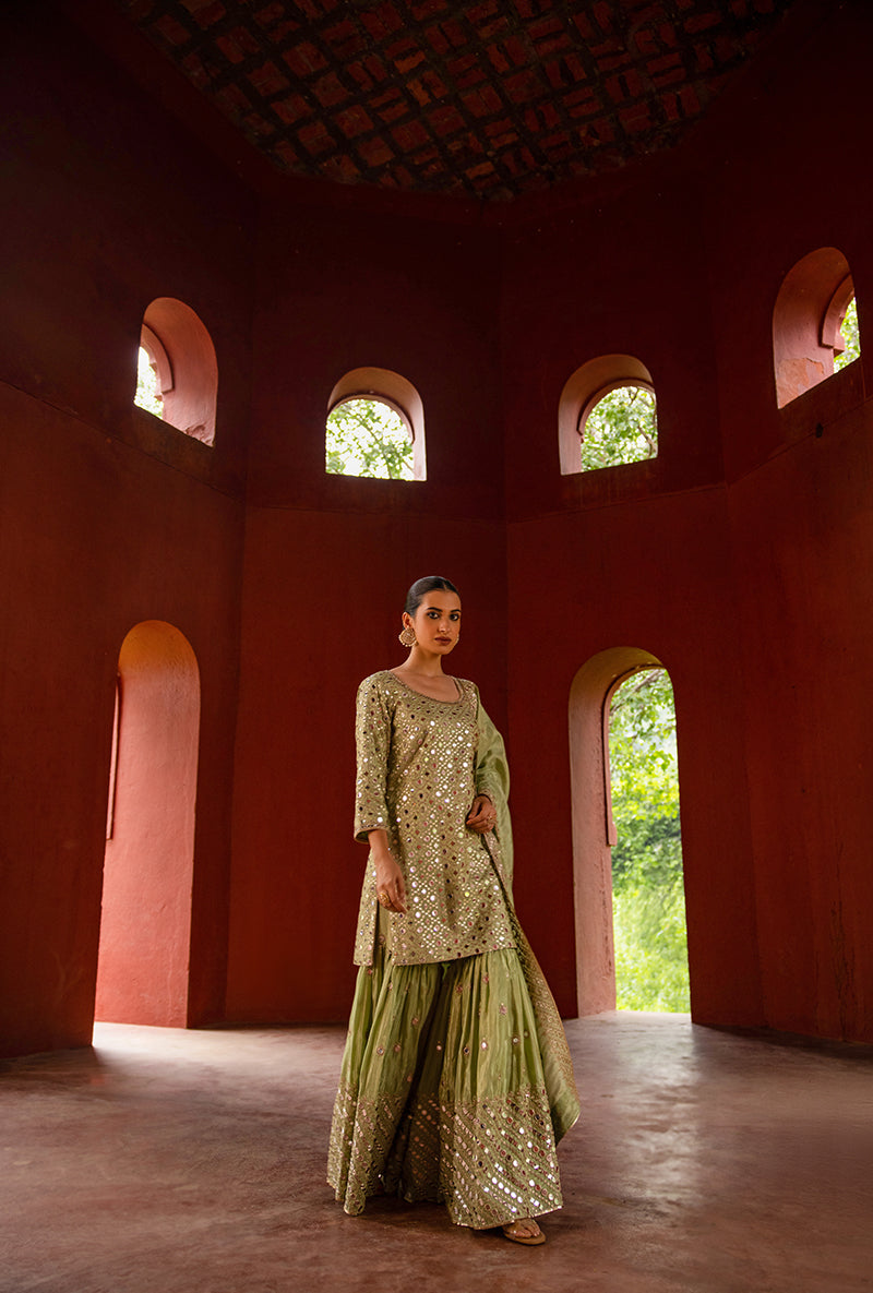 Mint Green Mirror Hoor 3.0 Gharara Set