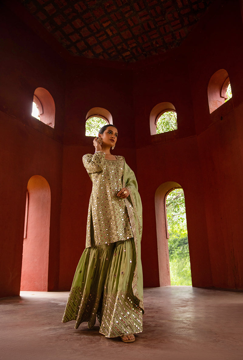 Mint Green Mirror Hoor 3.0 Gharara Set