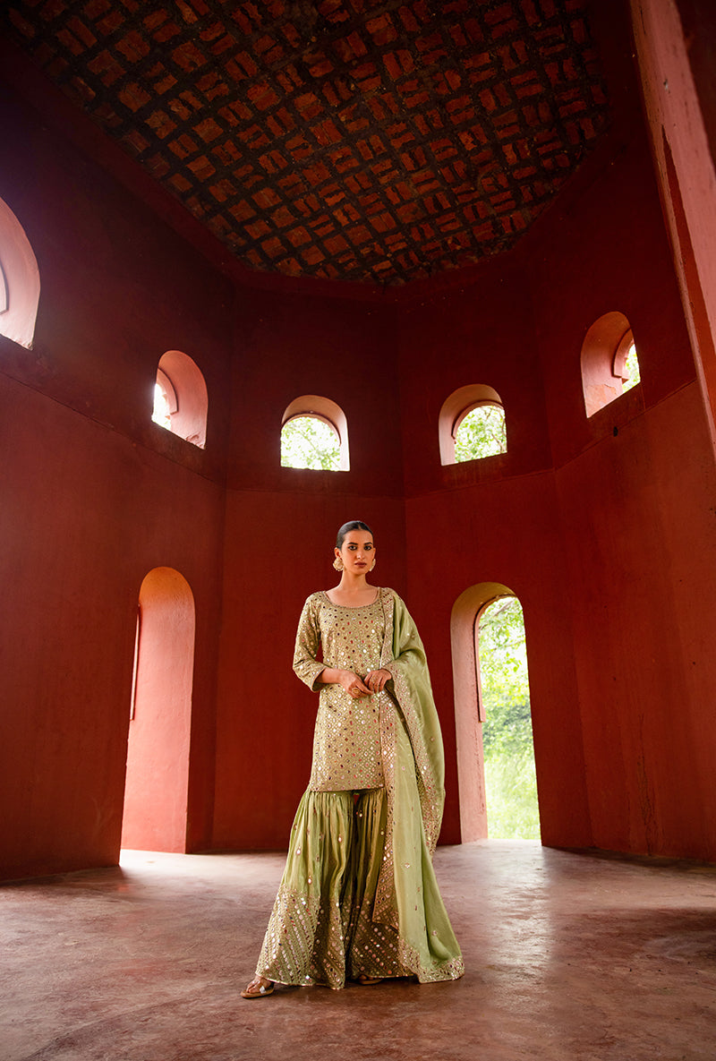 Mint Green Mirror Hoor 3.0 Gharara Set