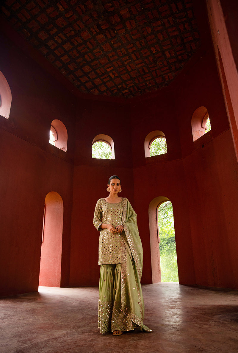 Mint Green Mirror Hoor 3.0 Gharara Set