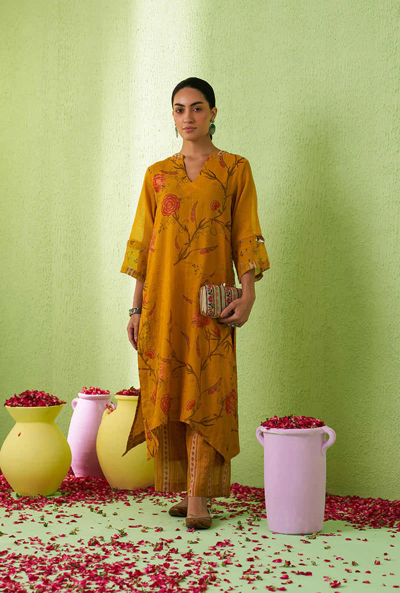 Mustard High Low Tara Kurta Set