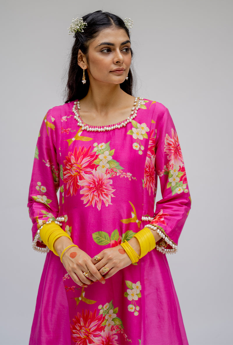 Pink Printed Side Panel Nyra Kurta Set