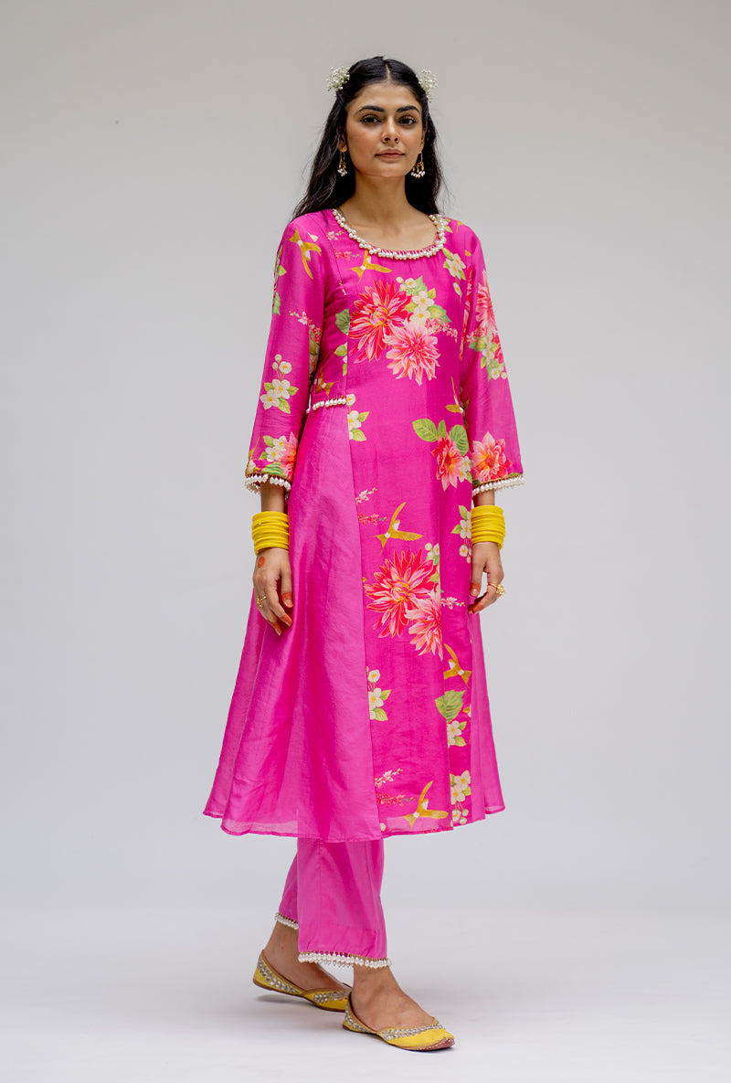 Pink Printed Side Panel Nyra Kurta Set