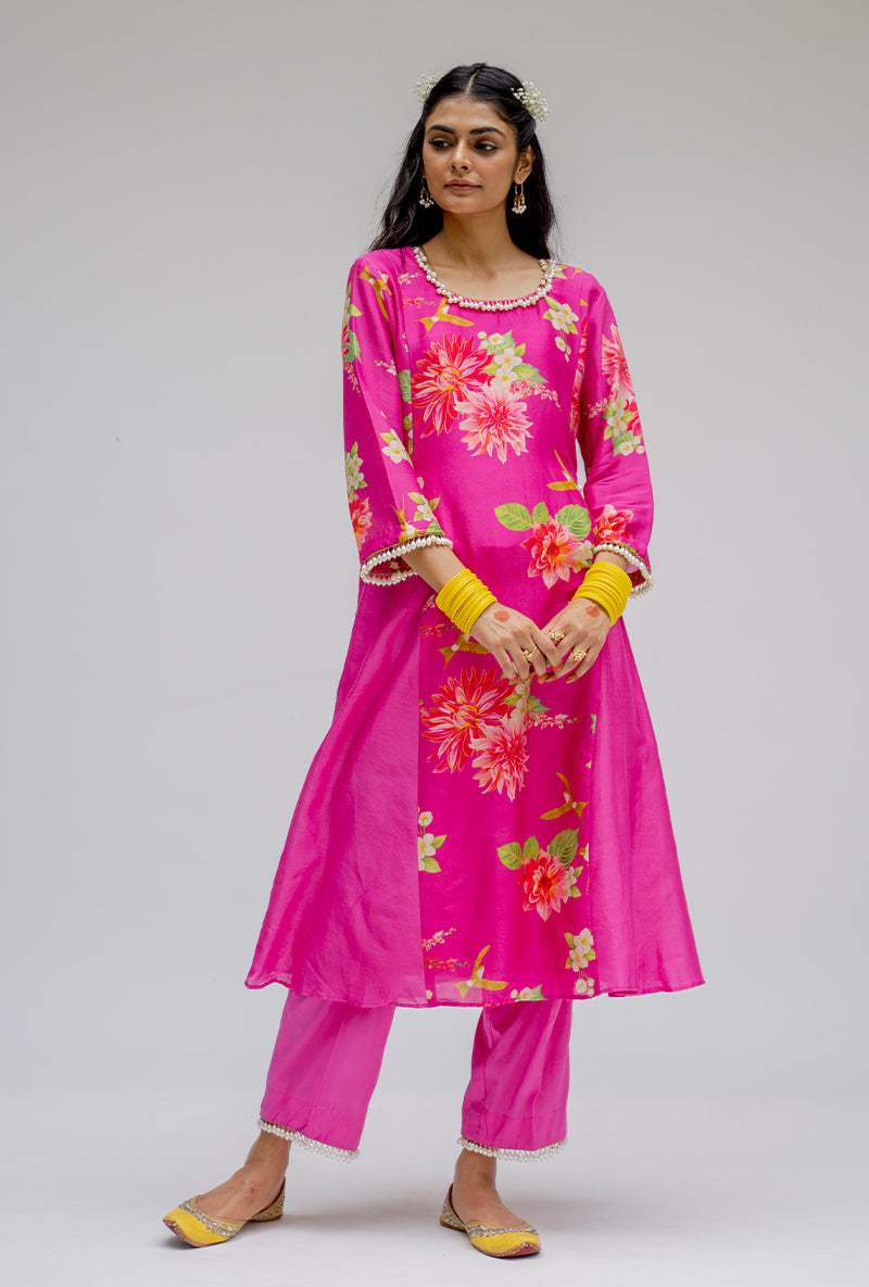 Pink Printed Side Panel Nyra Kurta Set