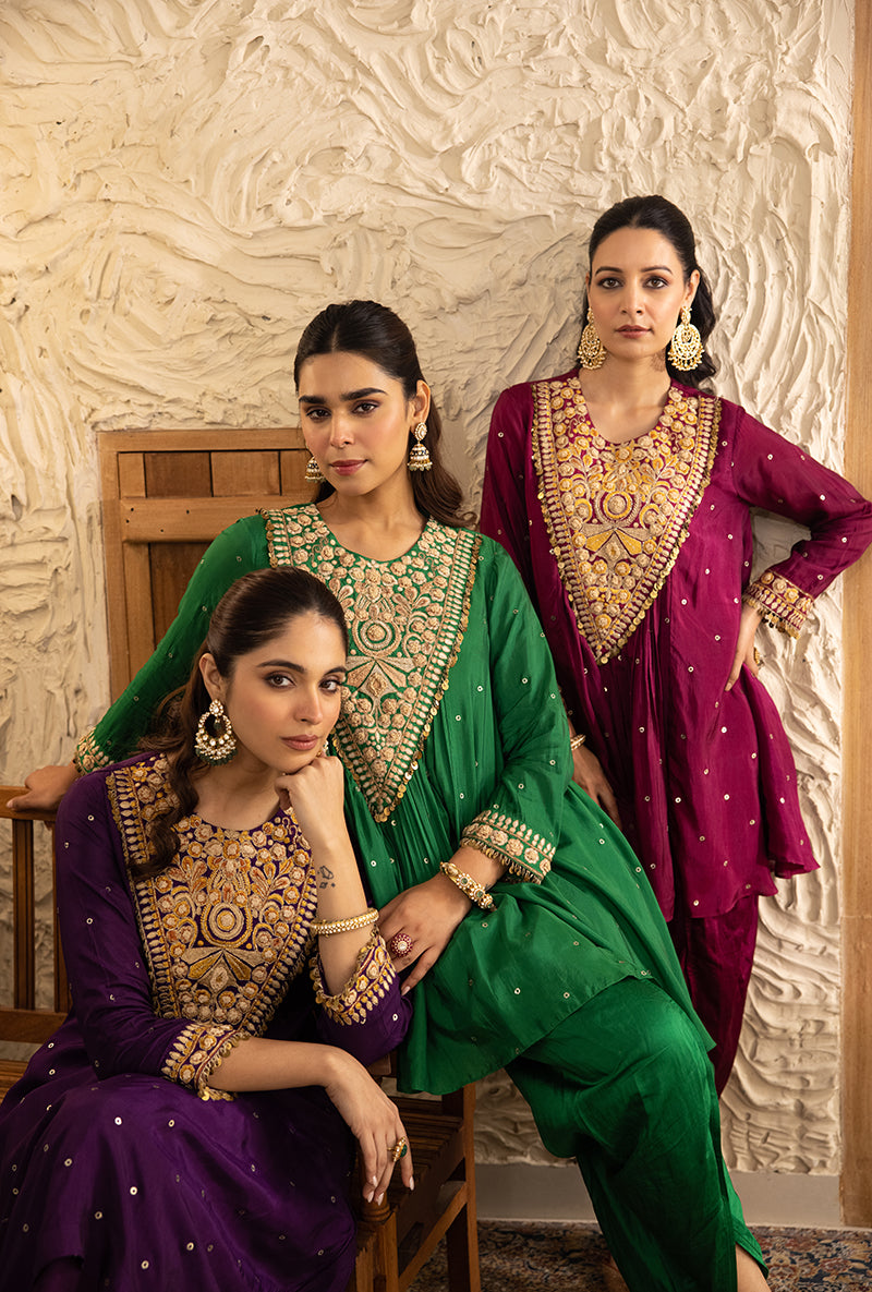 Purple Heavy Jacket Masakali Kurta Set