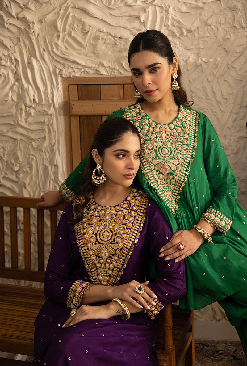 Purple Heavy Jacket Masakali Kurta Set