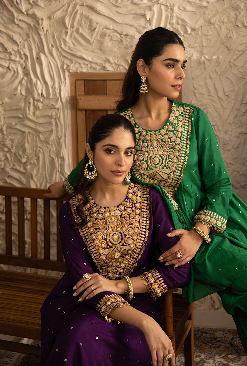Purple Heavy Jacket Masakali Kurta Set