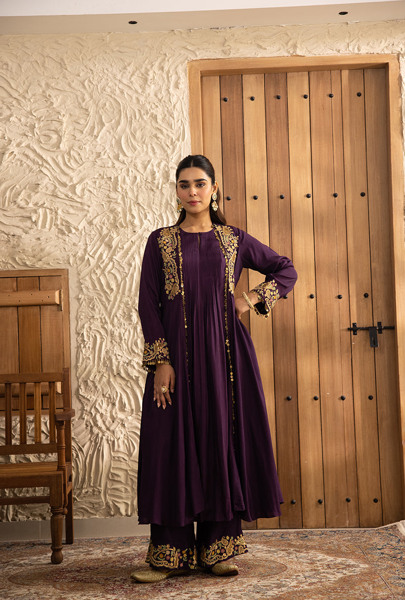 Purple Heavy Jacket Masakali Kurta Set