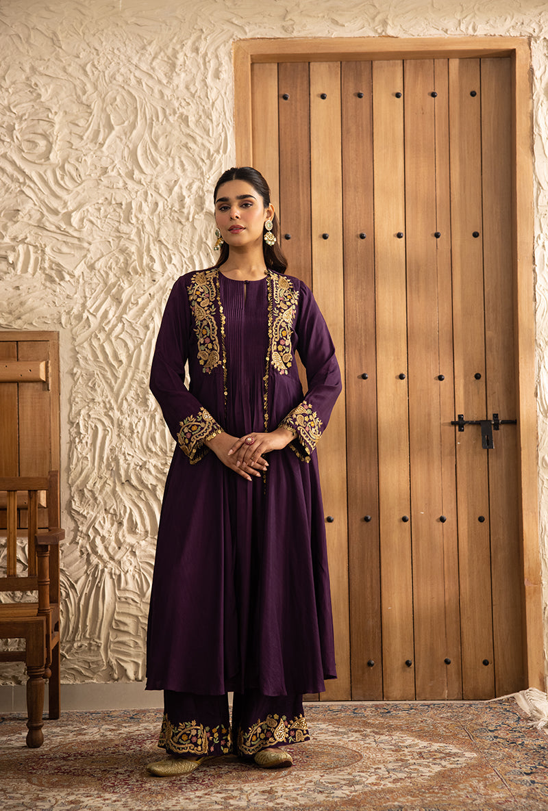 Purple Heavy Jacket Masakali Kurta Set